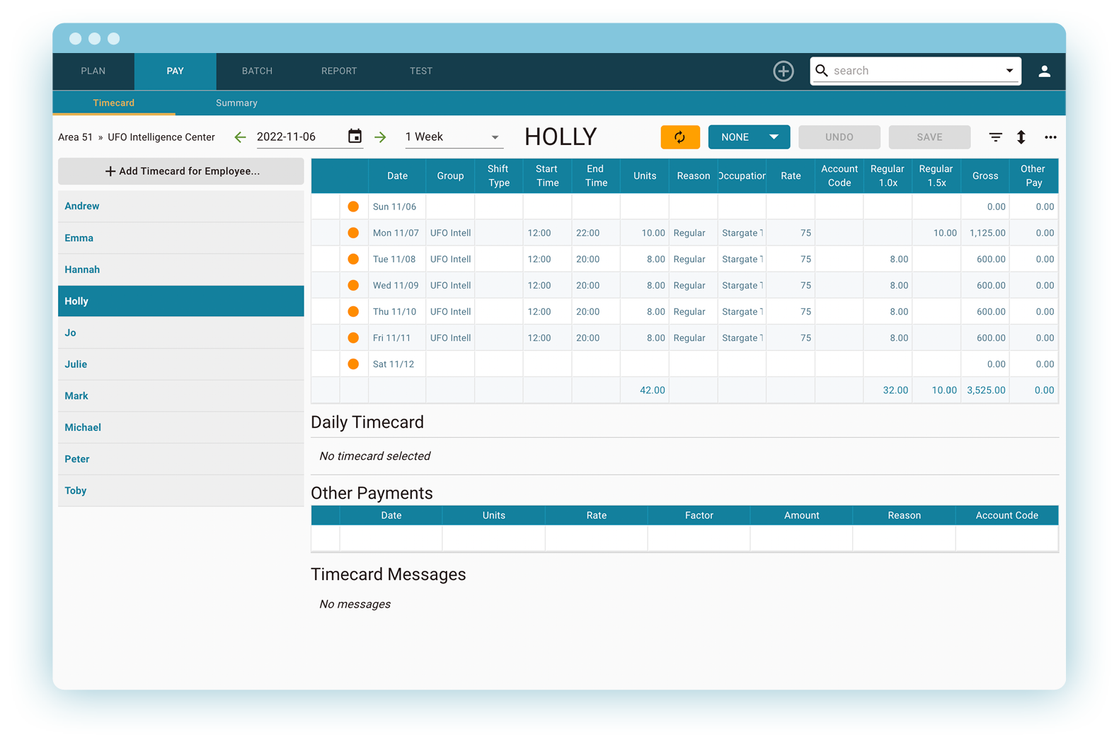 Auto-generated timecards